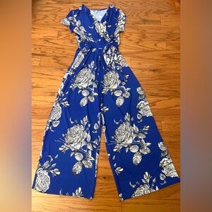 Shelby & Palmer- Royal Blue Floral Jumpsuit Size M